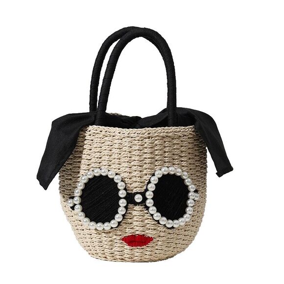 Handbags - Fashion Straw Bucket Bag Handwoven Rattan and Straw Fused Bag